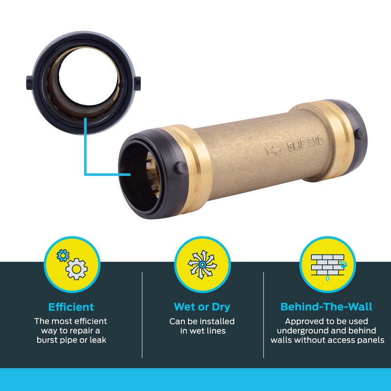 SharkBite 1-1/2 x 1-1/2 in Slip Coupling, Push-to-Connect Brass Plumbing Fitting, UXL0641 - Image 3